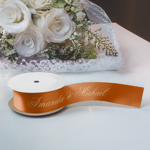 Lazo De Raso Boda de Naranja Quemada Caligrafía Elegante Script