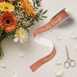 Lazo De Raso Boda de Terracota Elegante Caligrafía Blanca Marró