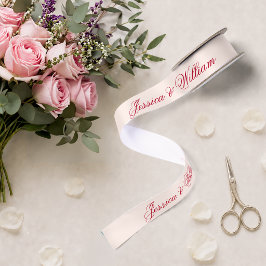 Lazo De Raso Boda Escritura Roja Rubor Rosa Caligrafía Simple