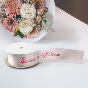 Lazo De Raso Boda Escritura Roja Rubor Rosa Caligrafía Simple