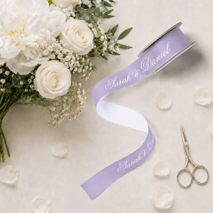 Lazo De Raso Boda Lavanda Elegante Caligrafía Blanca Púrpura