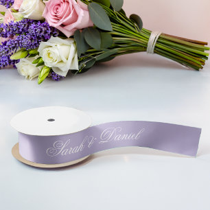 Lazo De Raso Boda Lavanda Elegante Caligrafía Blanca Púrpura