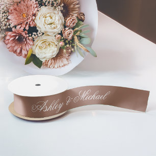 Lazo De Raso Boda Marrón Caligrafía Elegante Escritura Simple