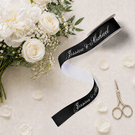 Lazo De Raso Boda Negra Caligrafía Simple Escritura Elegante