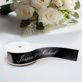 Lazo De Raso Boda Negra Caligrafía Simple Escritura Elegante 