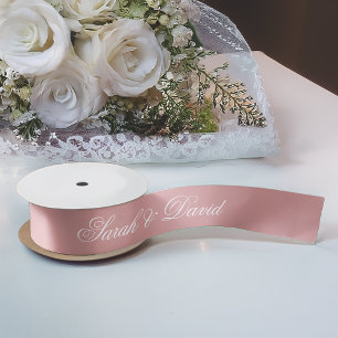 Lazo De Raso Boda Polvo Rosa Rosa Caligrafía Elegante