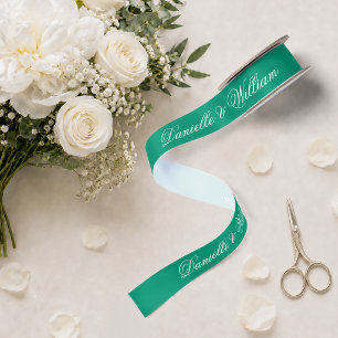 Lazo De Raso Boda Verde Esmeralda Elegante Caligrafía Script