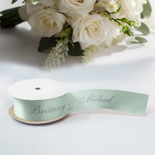 Lazo De Raso Boda Verde Menta Caligrafía Elegante Script