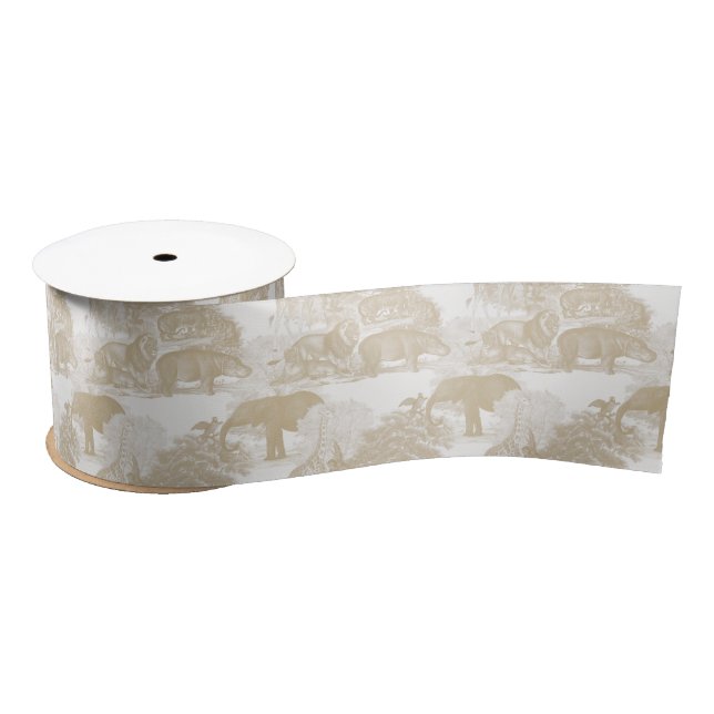 Lazo De Raso Boho Beige Jungle Animals Safari Chinoiserie (Carrete)