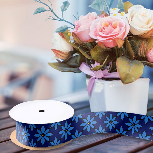 Lazo De Raso Bonito dulce flor marina azul margarita floral (Subido por el creador)