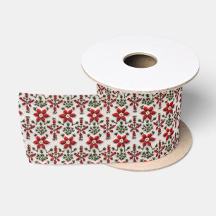 Lazo De Raso Bordados florales rojos y blancos