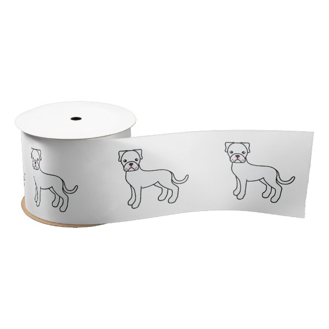 Lazo De Raso Bóxer blanco perro de dibujos animados lindo (Carrete)
