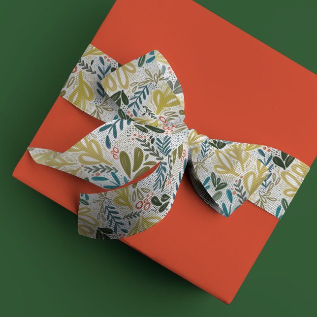 Lazo De Raso Bramble | Festive Botanical Holiday (Watercolor botanical bramble festive holiday Christmas ribbon.)