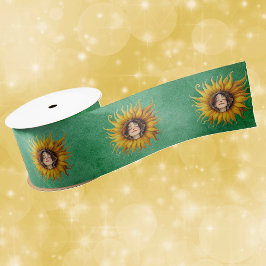 Lazo De Raso Bright Yellow Fancy Sunflowers Girls Face Green