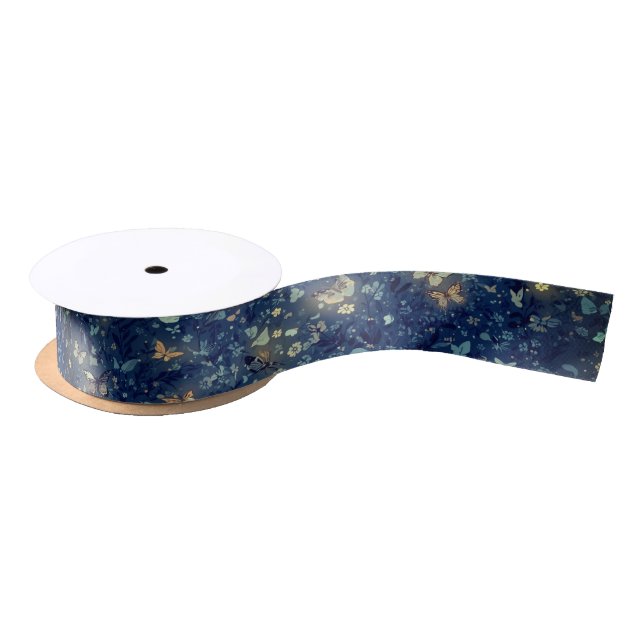 Lazo De Raso Brillo Lunar Azul Medianoche (Carrete)