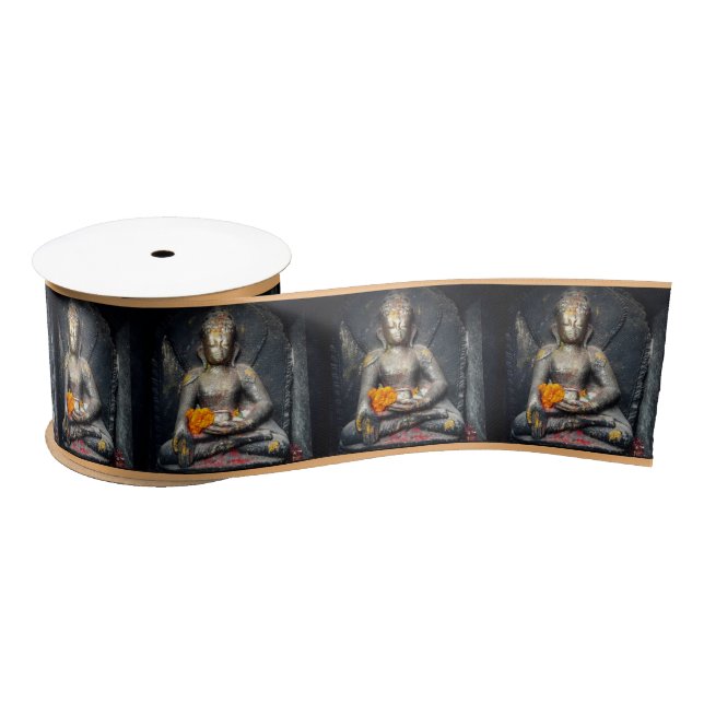 Lazo De Raso Buda y flores - Shakyamuni /dharma Nepal (Carrete)