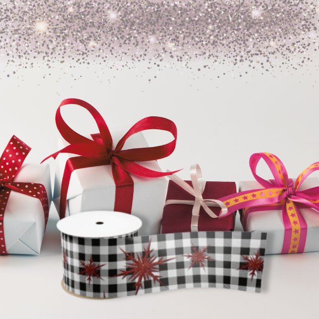 Lazo De Raso Búfalo blanco negro Purpurina rojo copos de nieve (Subido por el creador)