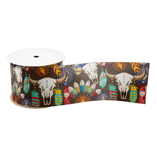 Lazo De Raso Buffalo Skull Native American Emblem (Carrete)