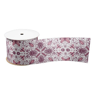 Lazo De Raso Bugs, magenta oscuro y rosa sobre blanco