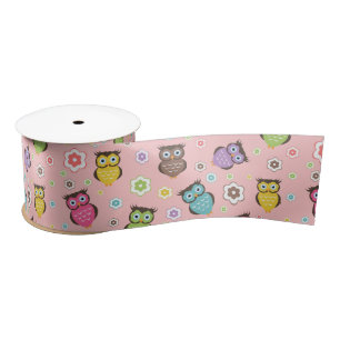 Lazo De Raso Búho Adorable y Diseño Floral