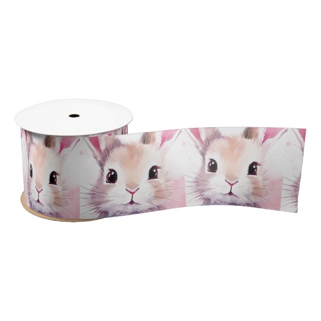 Lazo De Raso Bunny Cute Watercolor Ducha bebé rosa (Carrete)