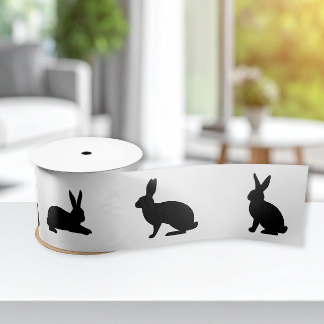 Lazo De Raso Bunny Silhouettes In Black Cute Easter (Subido por el creador)