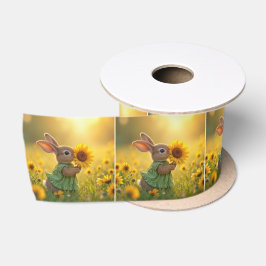 Lazo De Raso Bunny Sniffing un girasol amarillo