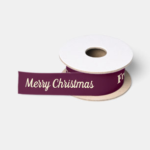 Lazo De Raso Burgundy Cream Elegante Script Navidad Personaliza