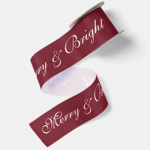 Lazo De Raso Burgundy Script Navidad Alegre y Brillante