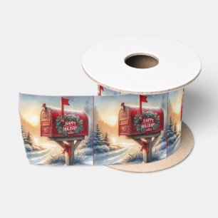Lazo De Raso Buzón de Navidad Rojo en la Nieve