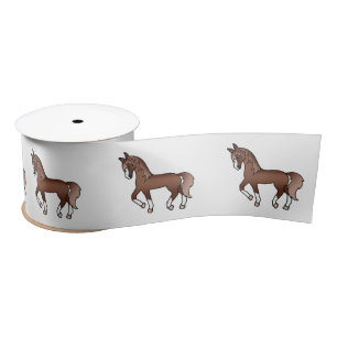 Lazo De Raso Caballos De Dibujos Animados Trotando Castaño Marr