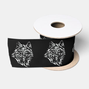 Lazo De Raso Cabeza de lobo blanco en negro 
