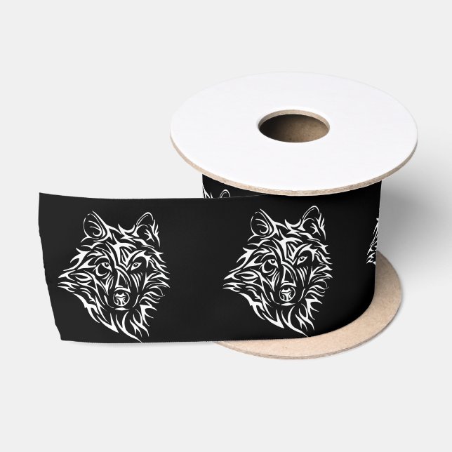 Lazo De Raso Cabeza de lobo blanco en negro (Carrete)