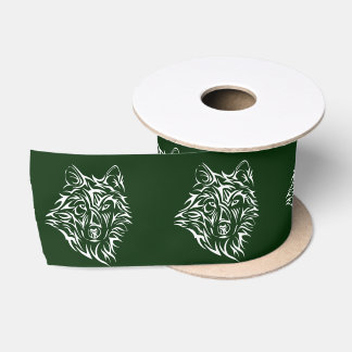 Lazo De Raso Cabeza de lobo blanco en verde
