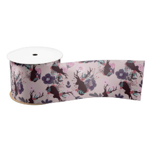 Lazo De Raso Cabeza Rusa De Venado Mauve Floral Beber Ducha