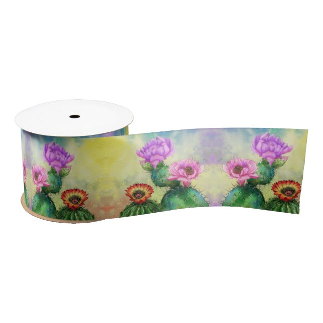 Lazo De Raso Cactus Flowers Ribbon (Carrete)