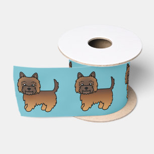 Lazo De Raso Cairn Terrier Cartoon Atigrado Rojo Sobre Azul