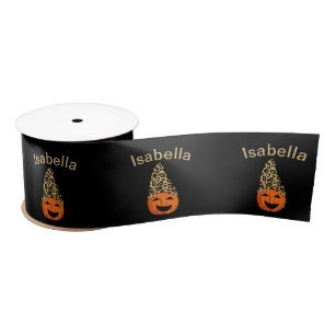 Lazo De Raso Calabaza Con Un Gorra De Leopardo