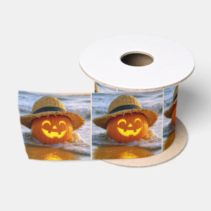 Lazo De Raso Calabaza de Halloween en la playa