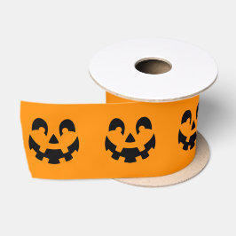 Lazo De Raso Calabaza Negra Simple Cara en Naranja Halloween