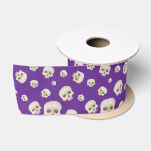 Lazo De Raso Calaveras en cinta satinada morada - Halloween gót