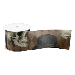 Lazo De Raso Calaveras Victorianas Góticas Sombrero Antiguo Rom