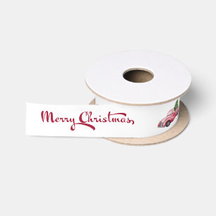 Lazo De Raso Caligrafía de Feliz Navidad Camión Rojo de Navidad
