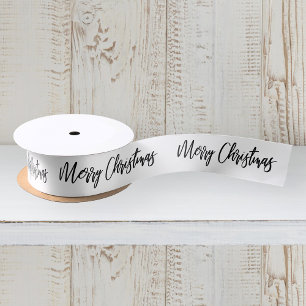 Lazo De Raso Caligrafía de Feliz Navidad en Blanco y Negro de F
