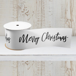 Lazo De Raso Caligrafía de Feliz Navidad en Blanco y Negro de F
