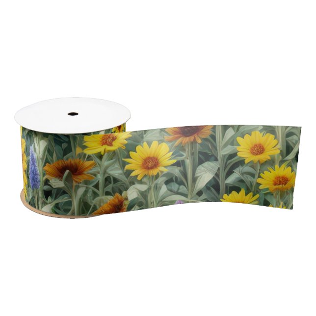 Lazo De Raso Campo de Girasoles y Flores Silvestres (Carrete)
