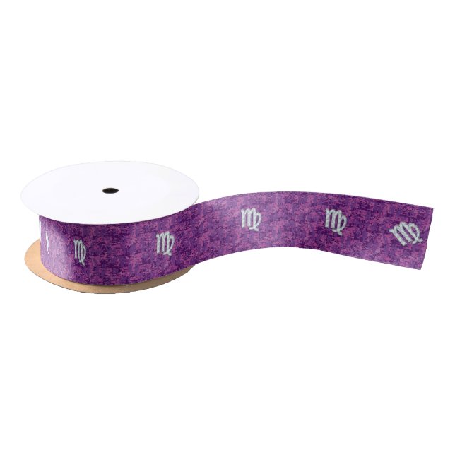 Lazo De Raso Camuflaje digital Virgo Zodiac Rótulo Rosa Fuchsia (Carrete)