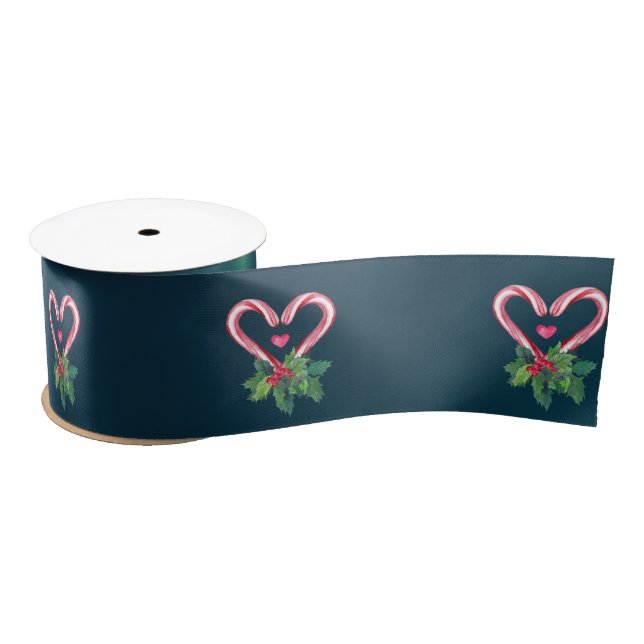 Lazo De Raso Candy Canes, Holly Berry, Green Navidades (Carrete)