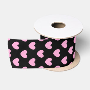Lazo De Raso Candy de algodón Corazón de polka rosa sobre negro