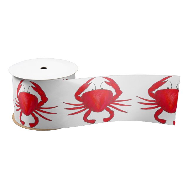 Lazo De Raso Cangrejo de Maryland Red Crabby Beach Ribbon (Carrete)
